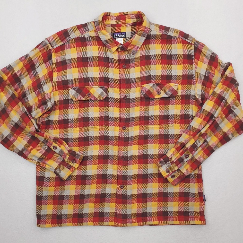 Patagonia FJord Flannel Shirt Mens XL Red Plaid Button Up Long Sleeve
